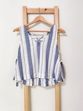 Madewell XXS Linen Blend Striped Side Tie Tank Top Blue White